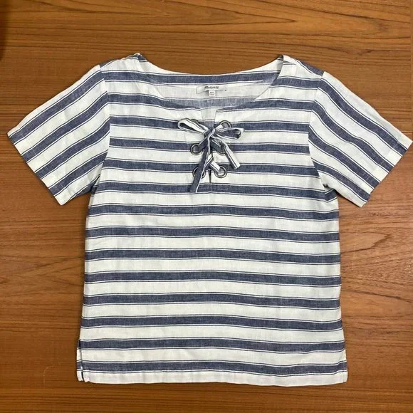 Madewell Striped Lace Up Top - XXS - Picture 5 of 7